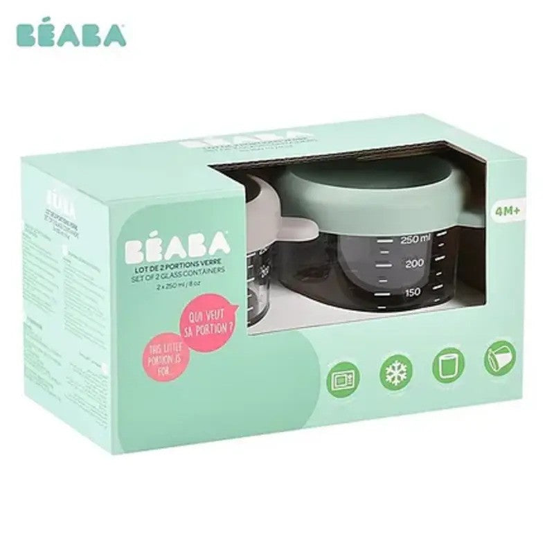 Beaba Conservative Glass Jars Set of 2x250ML Sage Green Gazelle