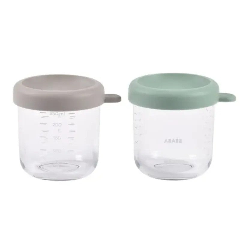 Beaba Conservative Glass Jars Set of 2x250ML Sage Green Gazelle