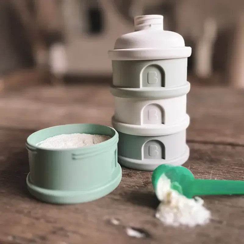 Beaba Formula Milk Container 4 Compartments Cotton White & Sage Green