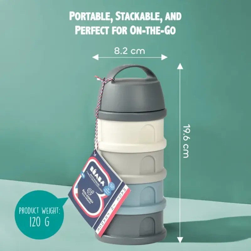 Beaba Formula Milk Container 4 Compartments Mineral Grey & Blue