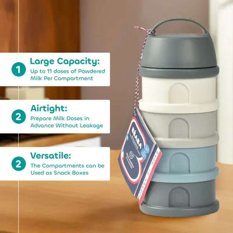 Beaba Formula Milk Container 4 Compartments Mineral Grey & Blue