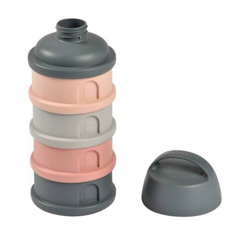 Beaba Formula Milk Container 4 Compartments Mineral Grey & Pink