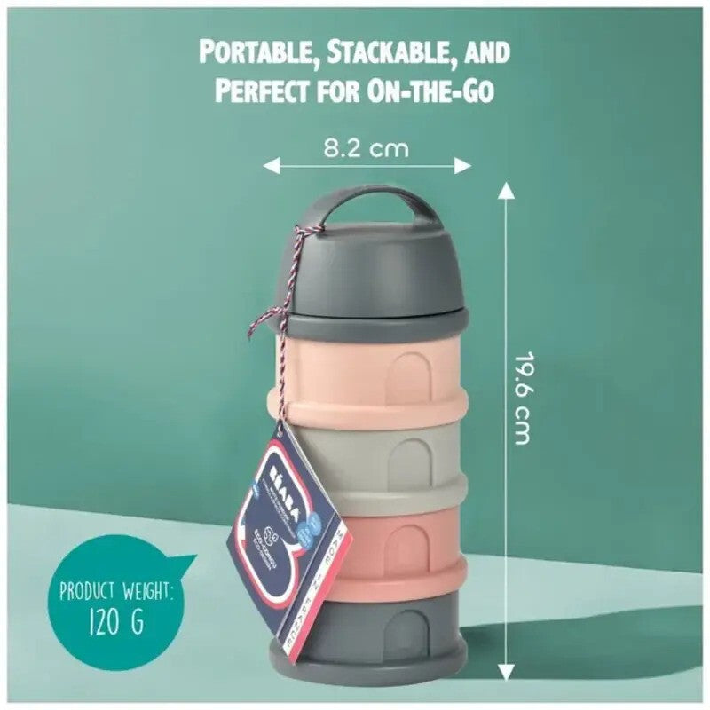 Beaba Formula Milk Container 4 Compartments Mineral Grey & Pink