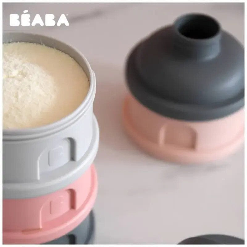 Beaba Formula Milk Container 4 Compartments Mineral Grey & Pink