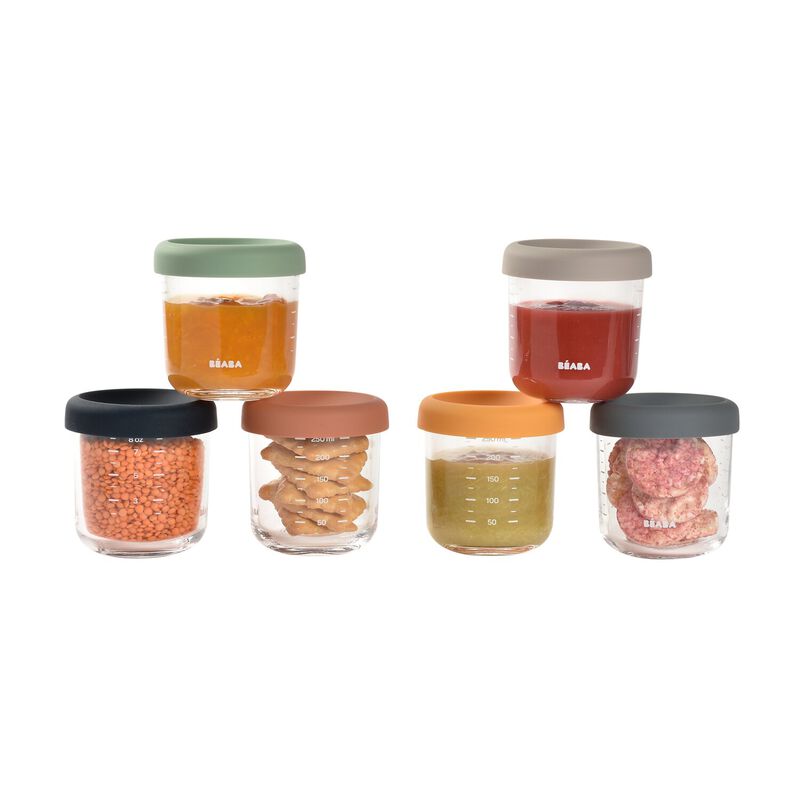 Beaba Set Of 6 Glass Portion Jar 250ml Sunrise Color Mix