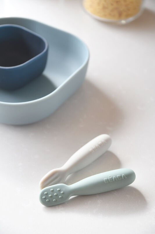 Beaba Silicone Pre-Spoons Set Of 2 Sage Green Velvet Grey