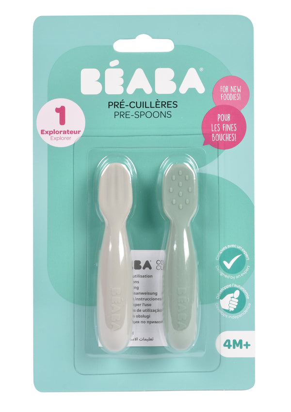 Beaba Silicone Pre-Spoons Set Of 2 Sage Green Velvet Grey