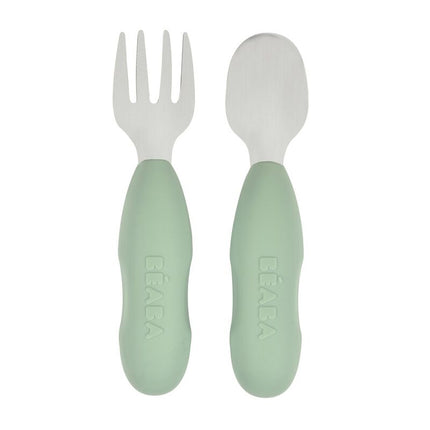 Beaba Stainless Steel Pre-Cutlery Set of 2 Sage Green