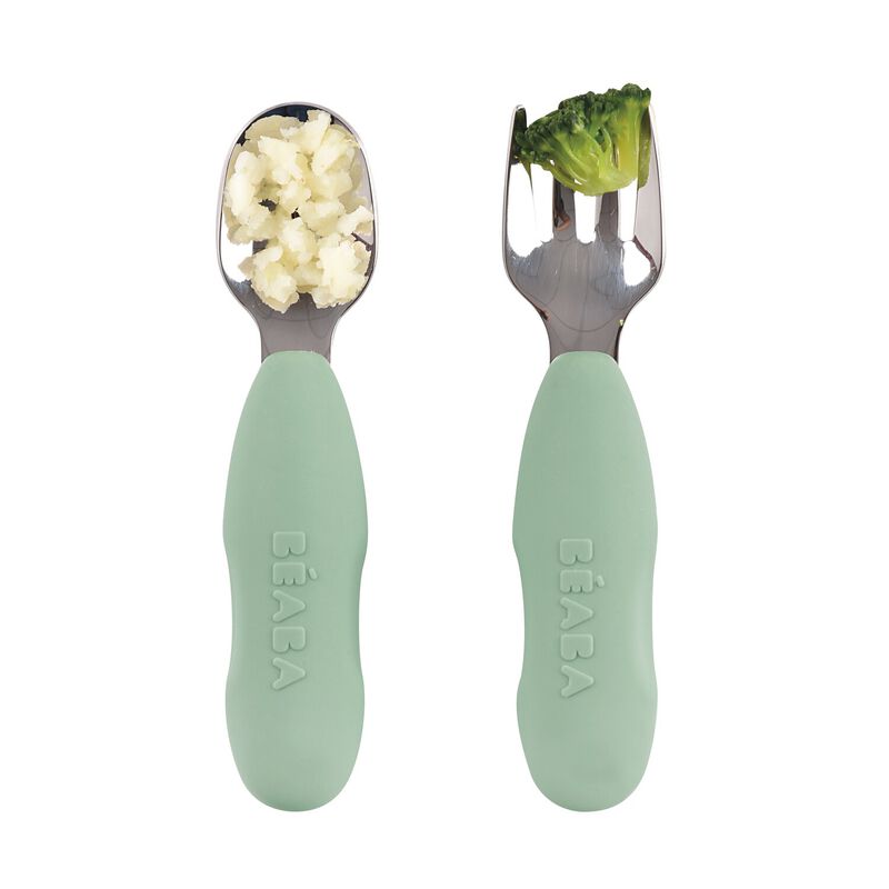 Beaba Stainless Steel Pre-Cutlery Set of 2 Sage Green