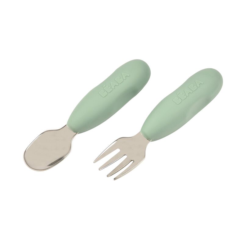 Beaba Stainless Steel Pre-Cutlery Set of 2 Sage Green