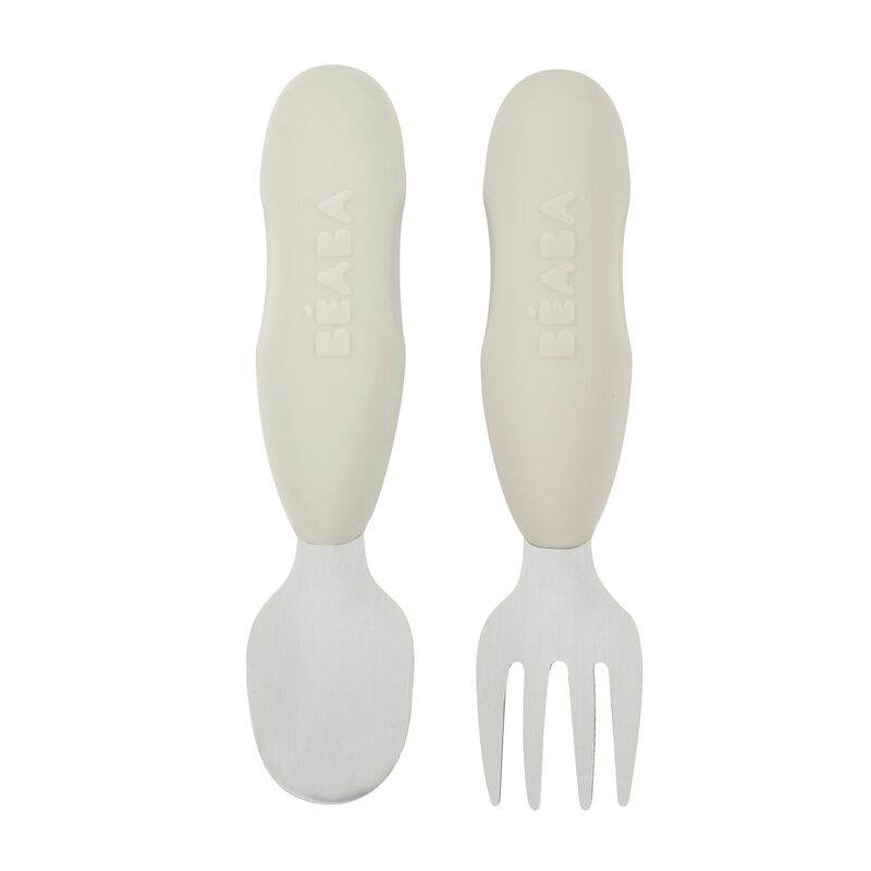 Beaba Stainless Steel Pre-Cutlery Set of 2 Velvet Grey
