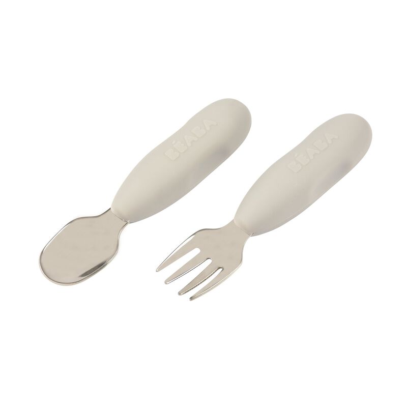 Beaba Stainless Steel Pre-Cutlery Set of 2 Velvet Grey