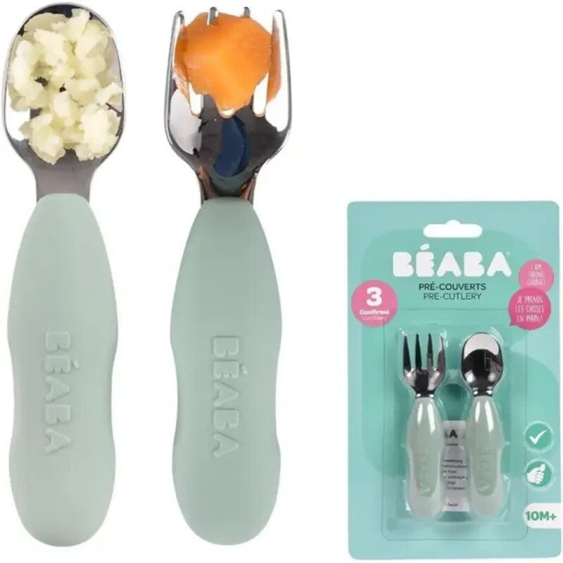 Beaba Stainless Steel Pre-Cutlery Set of 2 Sage Green