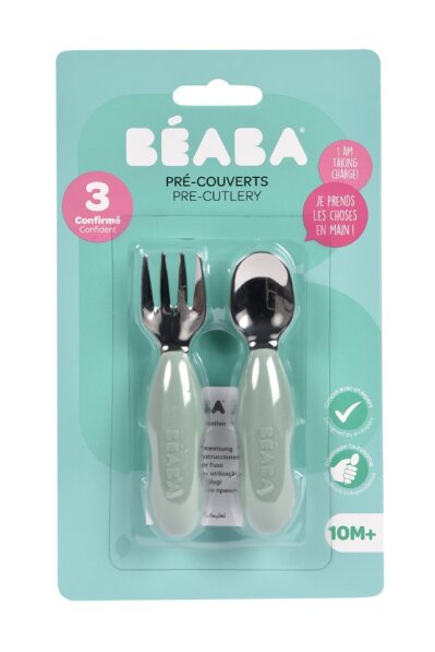 Beaba Stainless Steel Pre-Cutlery Set of 2 Sage Green