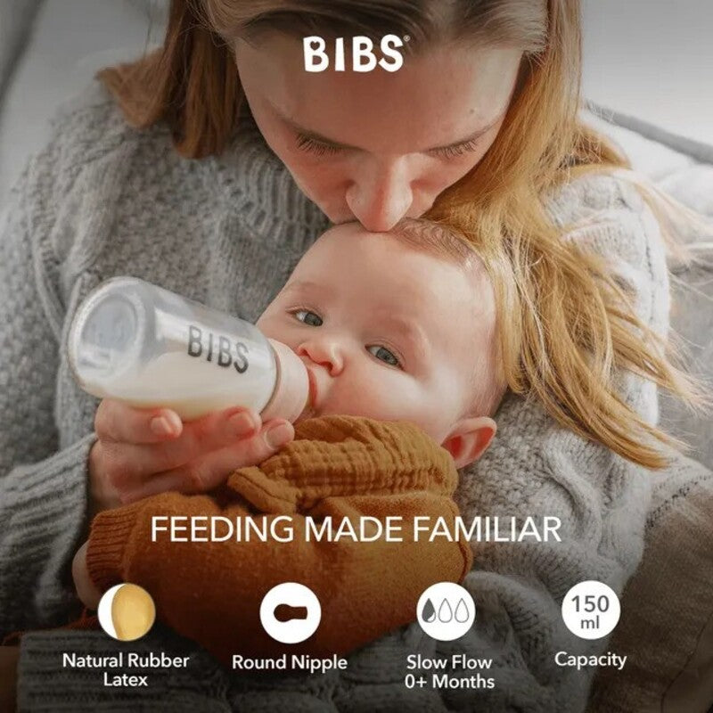 Bibs Baby Bottle Round Nipple Latex (1Pack 150ml) Slow Flow - Blush