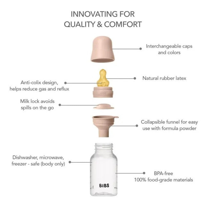 Bibs Baby Bottle Round Nipple Latex (1Pack 150ml) Slow Flow - Blush