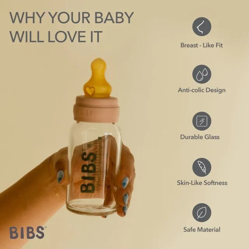 Bibs Baby Bottle Round Nipple Latex (1Pack 150ml) Slow Flow - Blush