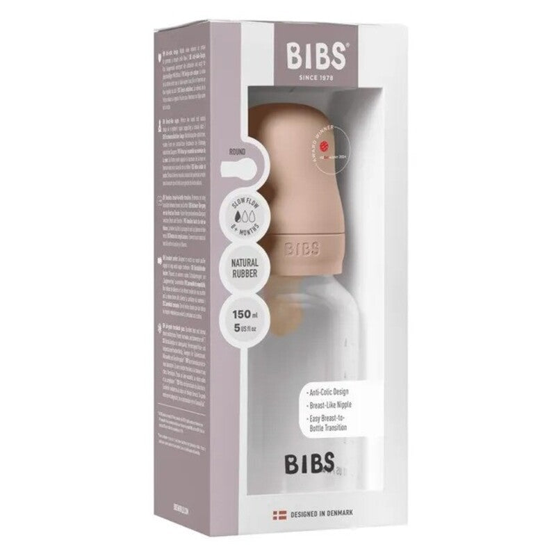 Bibs Baby Bottle Round Nipple Latex (1Pack 150ml) Slow Flow - Blush