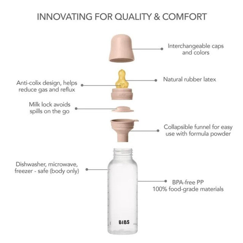 Bibs Baby Bottle Round Nipple Latex (1Pack 270ml) Medium Flow - Blush