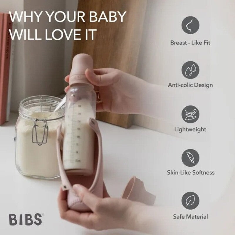 Bibs Baby Bottle Round Nipple Latex (1Pack 270ml) Medium Flow - Blush