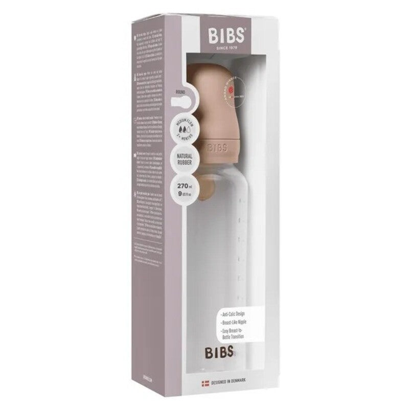 Bibs Baby Bottle Round Nipple Latex (1Pack 270ml) Medium Flow - Blush