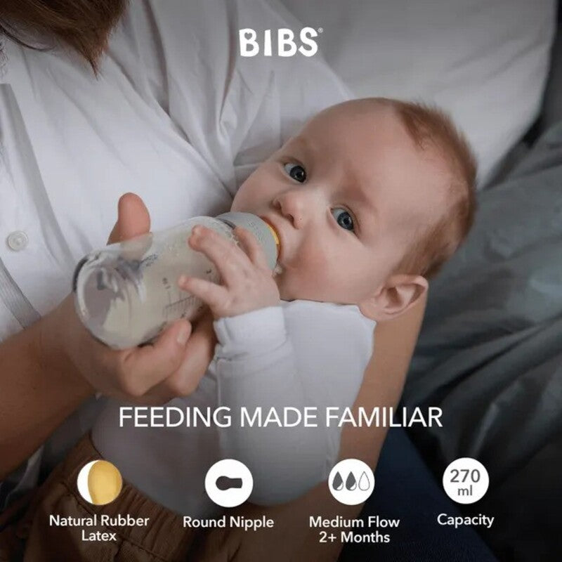 Bibs Baby Bottle Round Nipple Latex (1Pack 270ml) Medium Flow - Sage