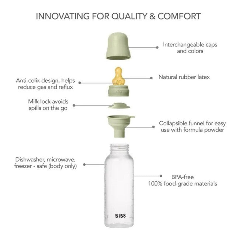 Bibs Baby Bottle Round Nipple Latex (1Pack 270ml) Medium Flow - Sage