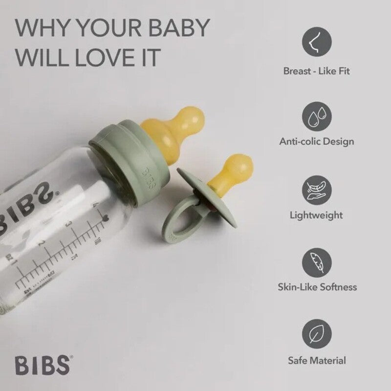 Bibs Baby Bottle Round Nipple Latex (1Pack 270ml) Medium Flow - Sage