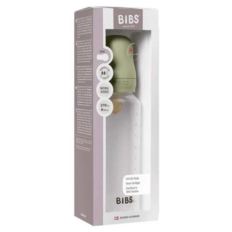 Bibs Baby Bottle Round Nipple Latex (1Pack 270ml) Medium Flow - Sage