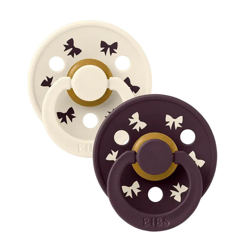 Bibs Pacifier Colour (2Pack) Bow Latex Ivory/Plum