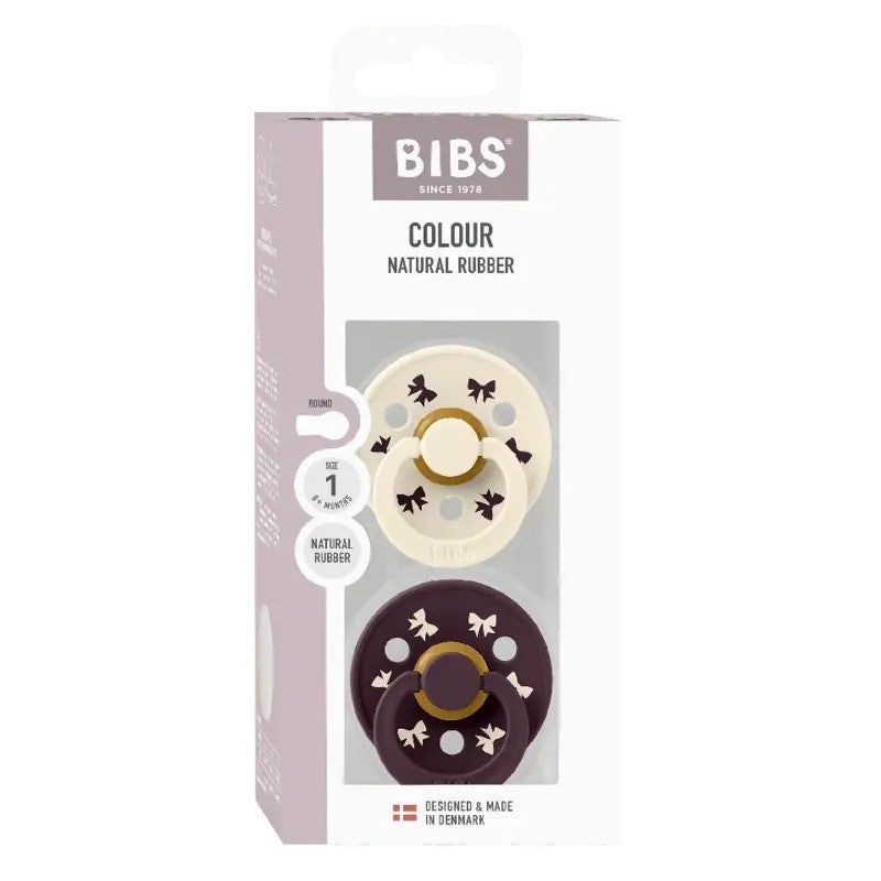Bibs Pacifier Colour (2Pack) Bow Latex Ivory/Plum