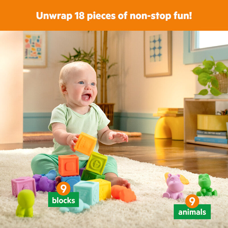 Bright Starts Cubes & Cuties 18-Pieces Blocks & Animals Gift Set (3M-Plus)