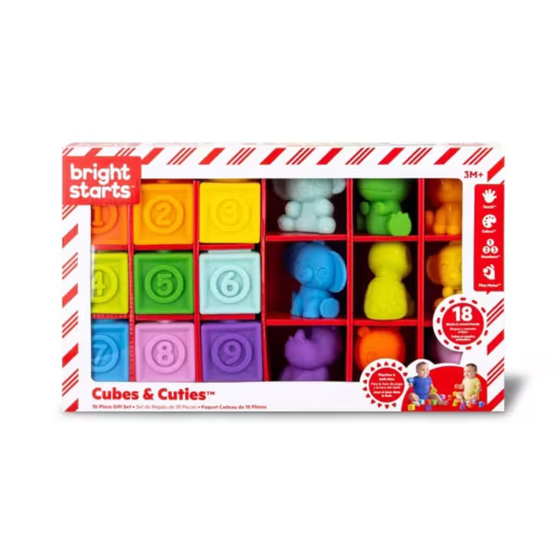 Bright Starts Cubes & Cuties 18-Pieces Blocks & Animals Gift Set (3M-Plus)