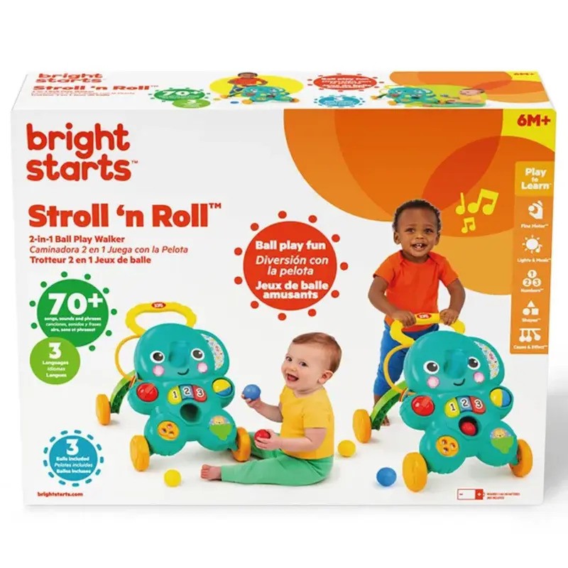 Bright Starts Elephant Stroll N Roll 2-in-1 Ball Play Walker (6-36m)