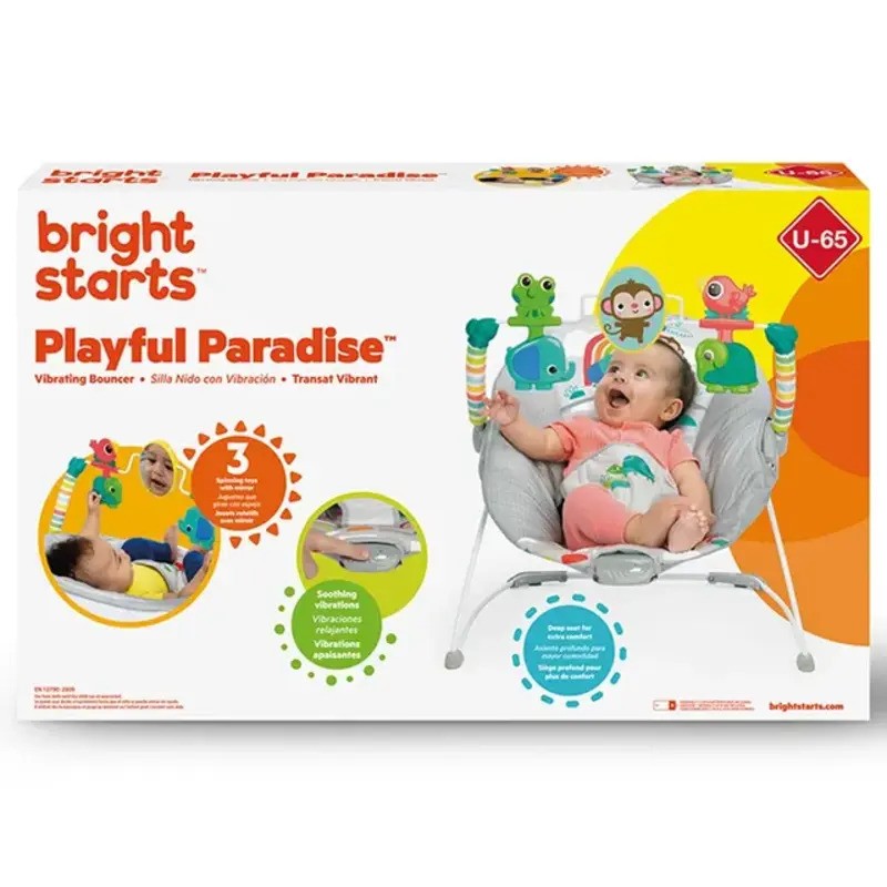 Bright Starts Playful Paradise Vibrating Baby Bouncer With Toys (0-6m)