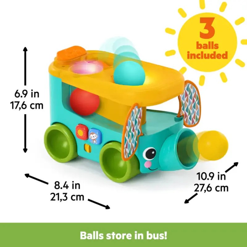 Bright Starts Pop & Roll Safari Bus Ball Play Toy (6m-Plus)
