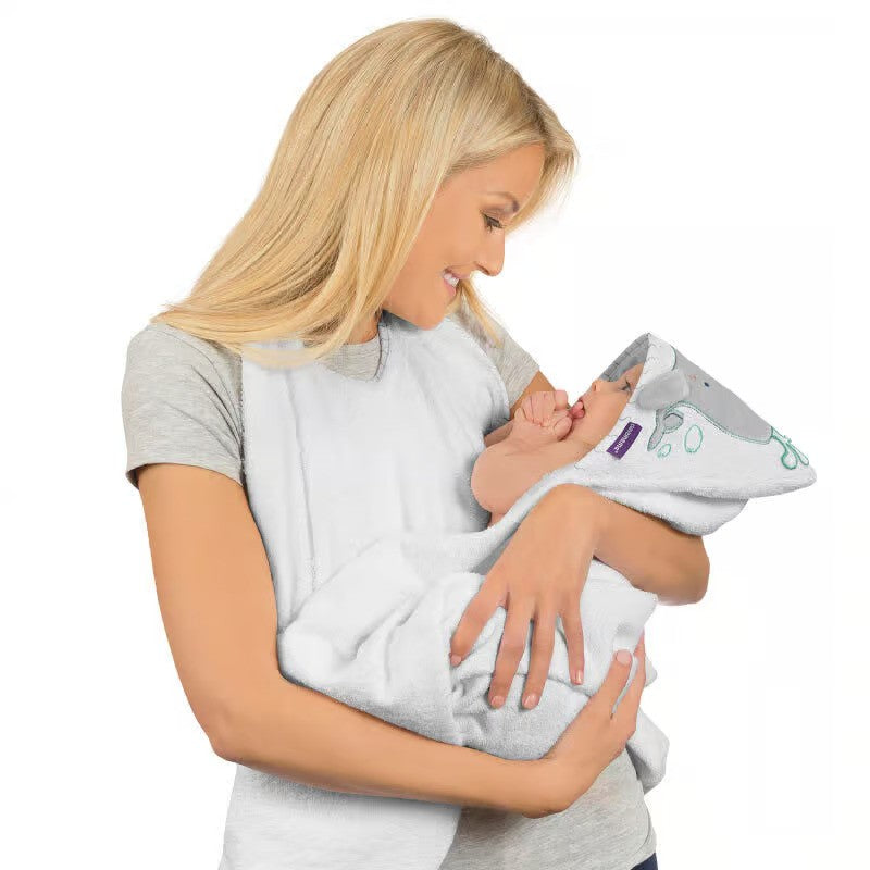 Clevamama Bamboo Apron Baby Bath Towel White & Grey (0-4Yrs)