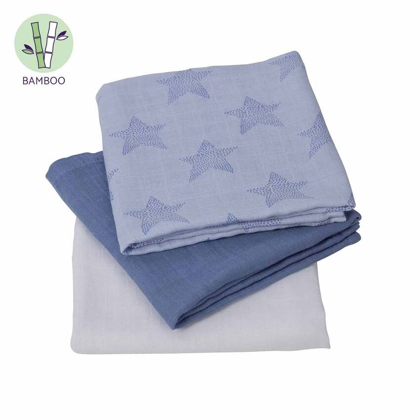 Clevamama Muslin Cloth (3Pack) Super Soft Bamboo Cotton Blue