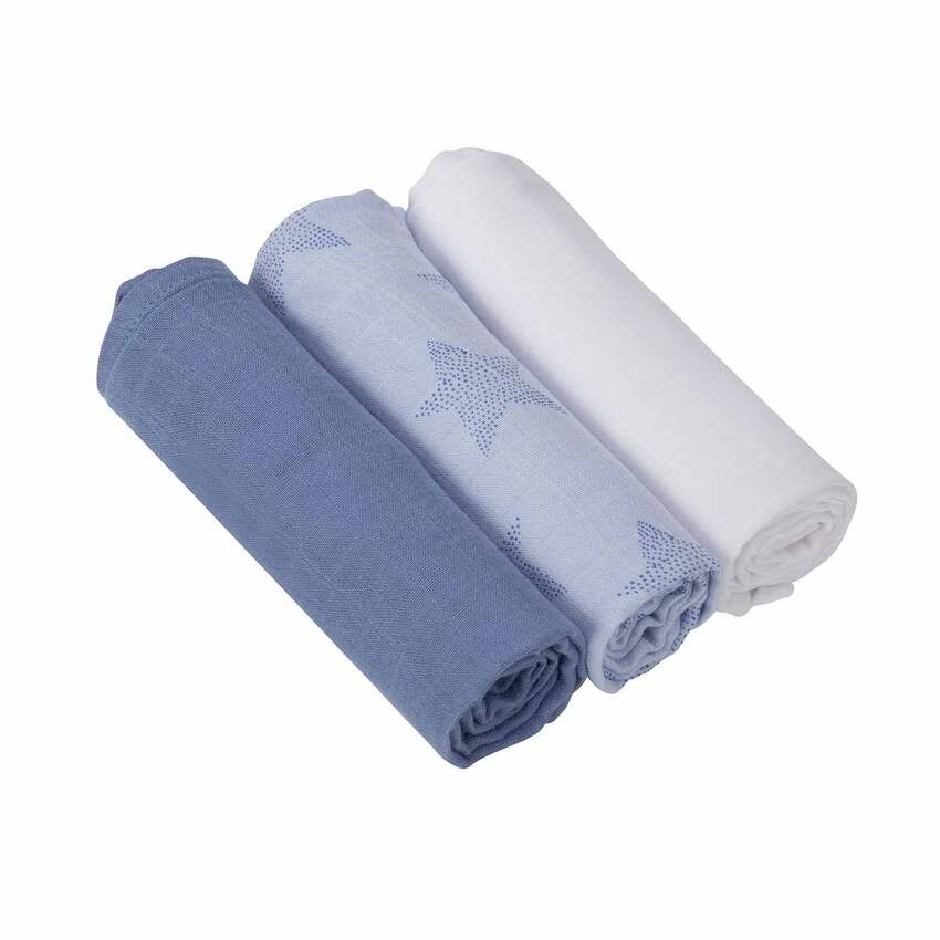 Clevamama Muslin Cloth (3Pack) Super Soft Bamboo Cotton Blue