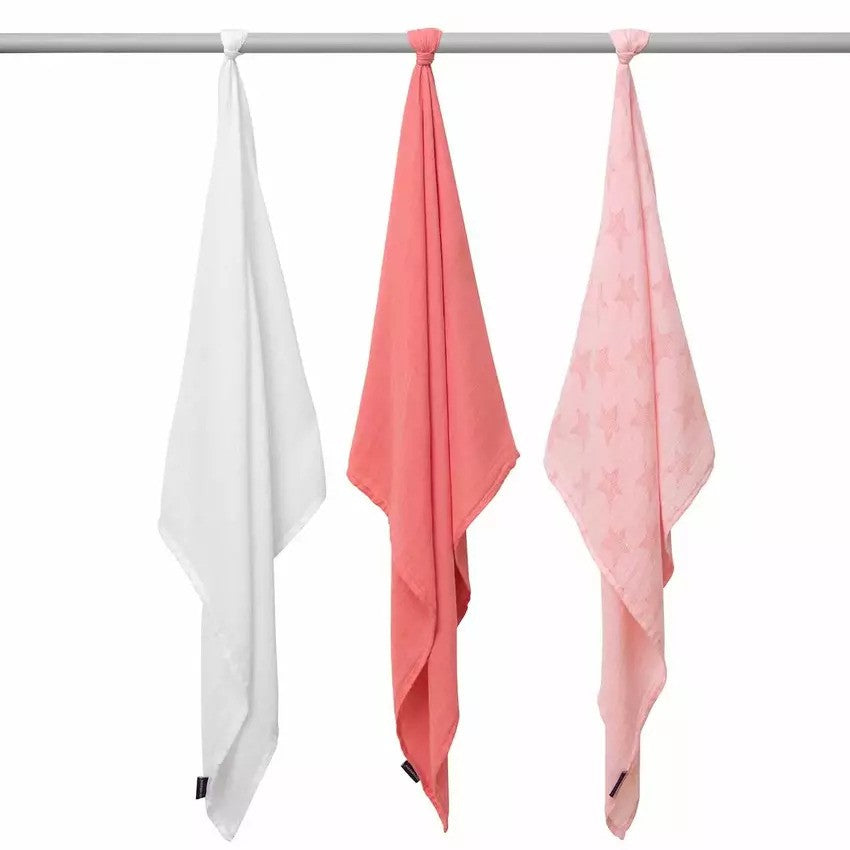 Clevamama Muslin Cloth (3Pack) Super Soft Bamboo Cotton Pink