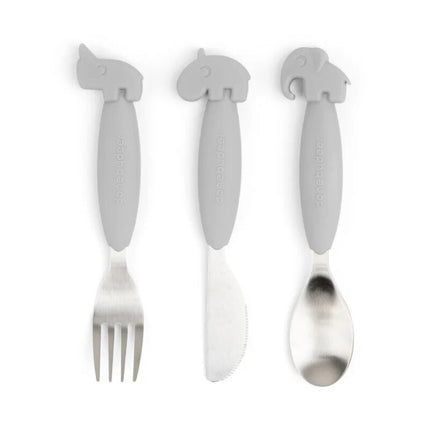 Done By Deer (12m-Plus) Easy-Grip Cutlery Set Deer Friends Grey