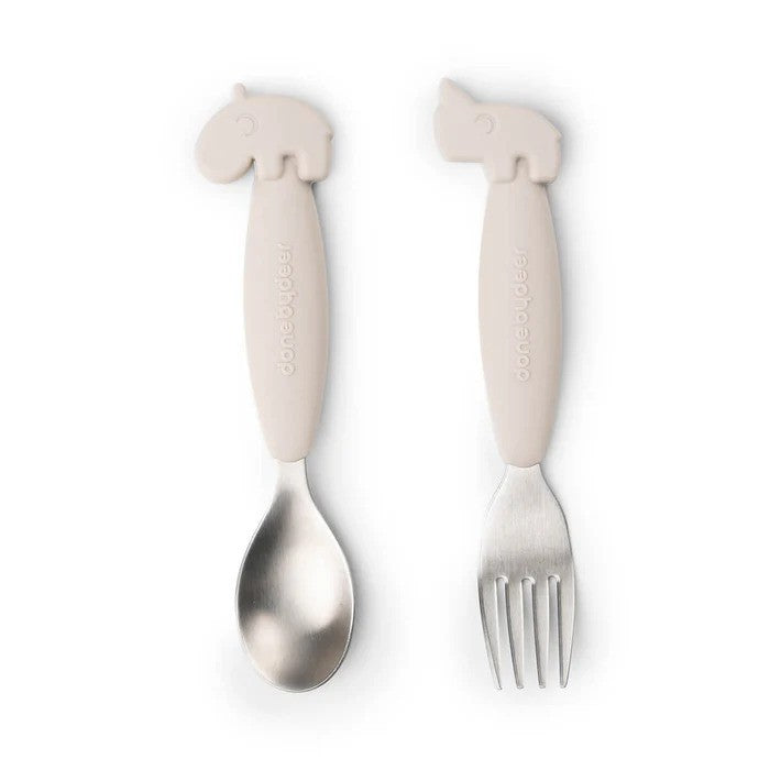 Done By Deer Easy-Grip Spoon & Fork Set Deer Friends Sand