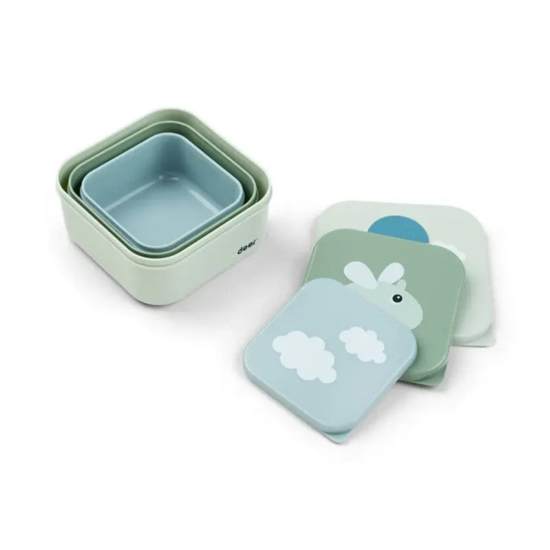 Done By Deer Snack Box Set Of 3 Happy Clouds Green