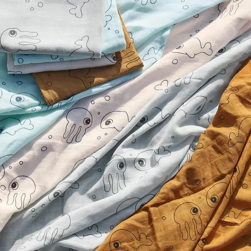 Done By Deer (2pack 120x120cm) Organic Cotton Swaddle Sea Friends Grey
