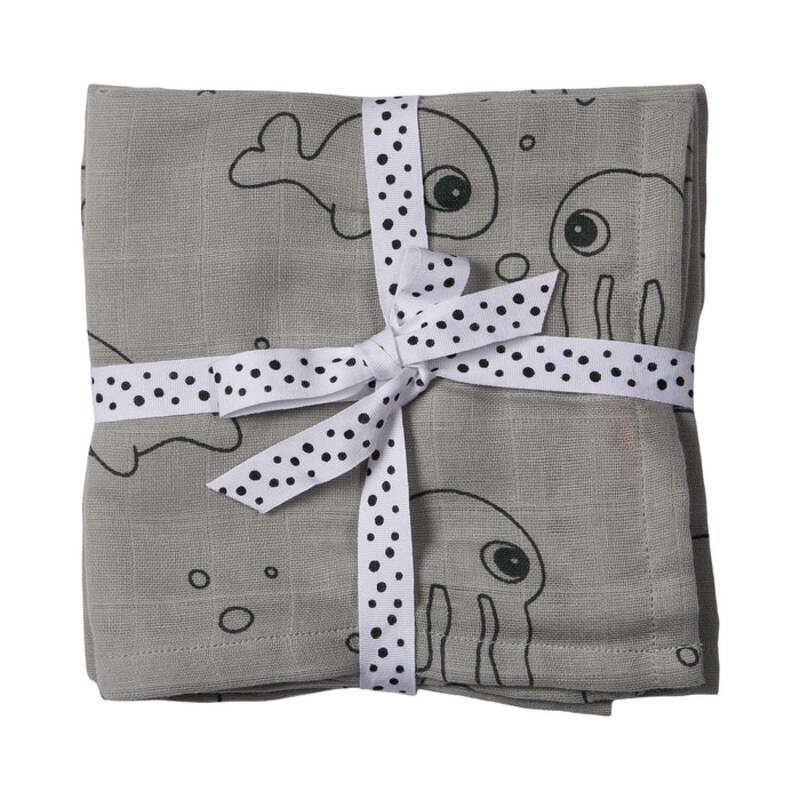 Done By Deer (2pack 120x120cm) Organic Cotton Swaddle Sea Friends Grey