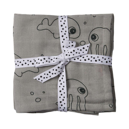 Done By Deer (2pack 120x120cm) Organic Cotton Swaddle Sea Friends Grey