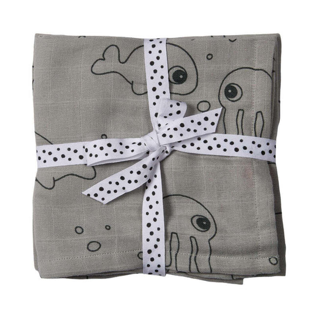 Done By Deer (2pack 120x120cm) Organic Cotton Swaddle Sea Friends Grey