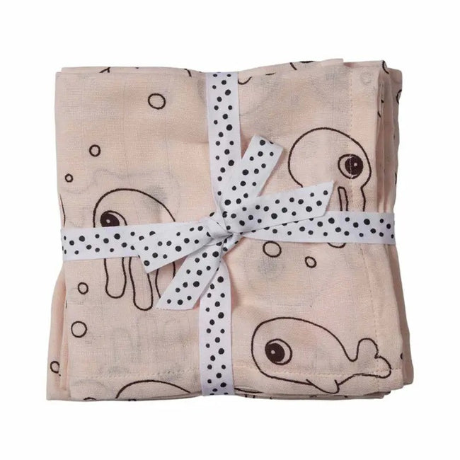 Done By Deer (2pack 120x120cm) Organic Cotton Swaddle Sea Friends Powder