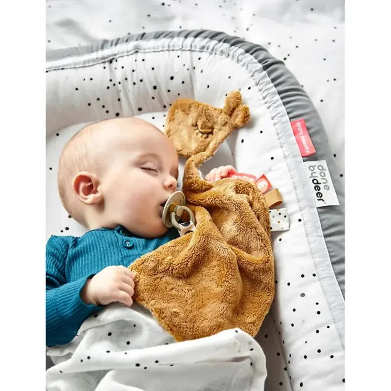 Done By Deer (0m-Plus 30x30cm) Comfort Blanket With Velcro Clip Raffi Mustard