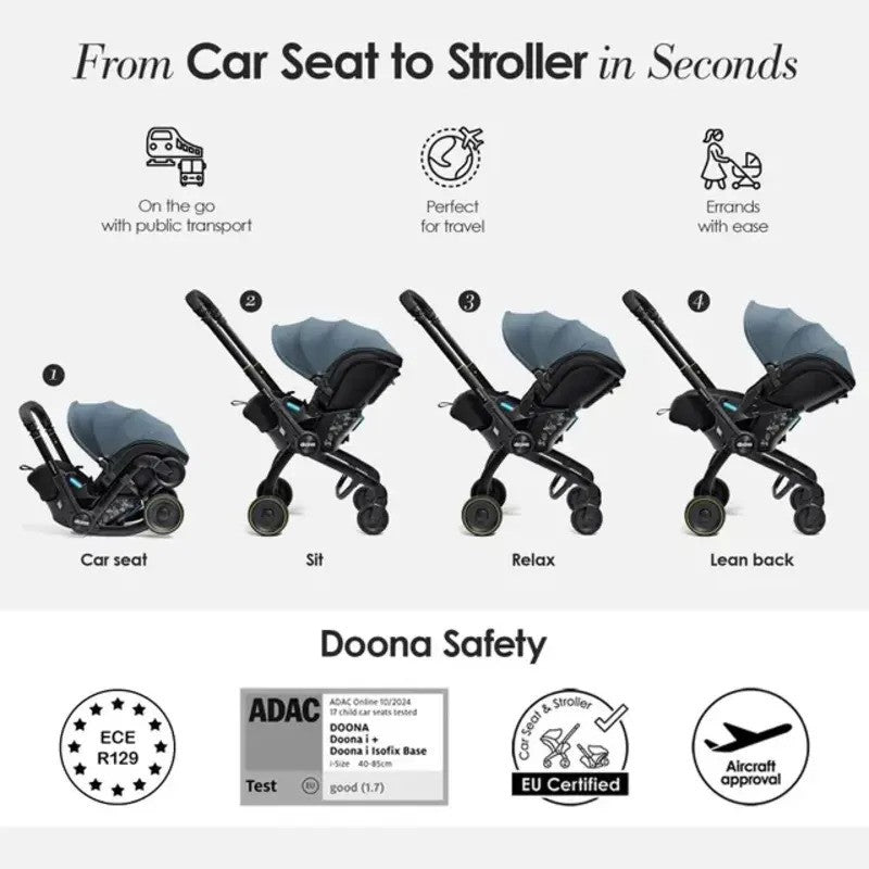 Doona X Infant Car Seat (Rear-Facing) & Stroller Ocean Blue (0m-Plus Up-13kg)